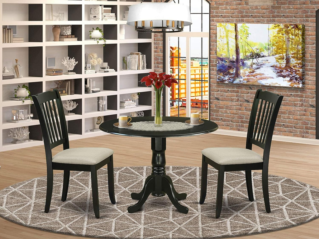Black 5Pc Dining Set with Drop Leaf Table and Microfiber Chairs J8562