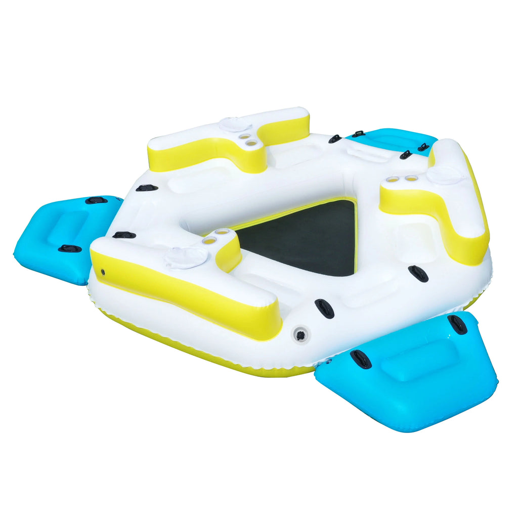 Inflatable Floating Island Lounge Raft with Cup Holders and Coolers - 6 Person Z743