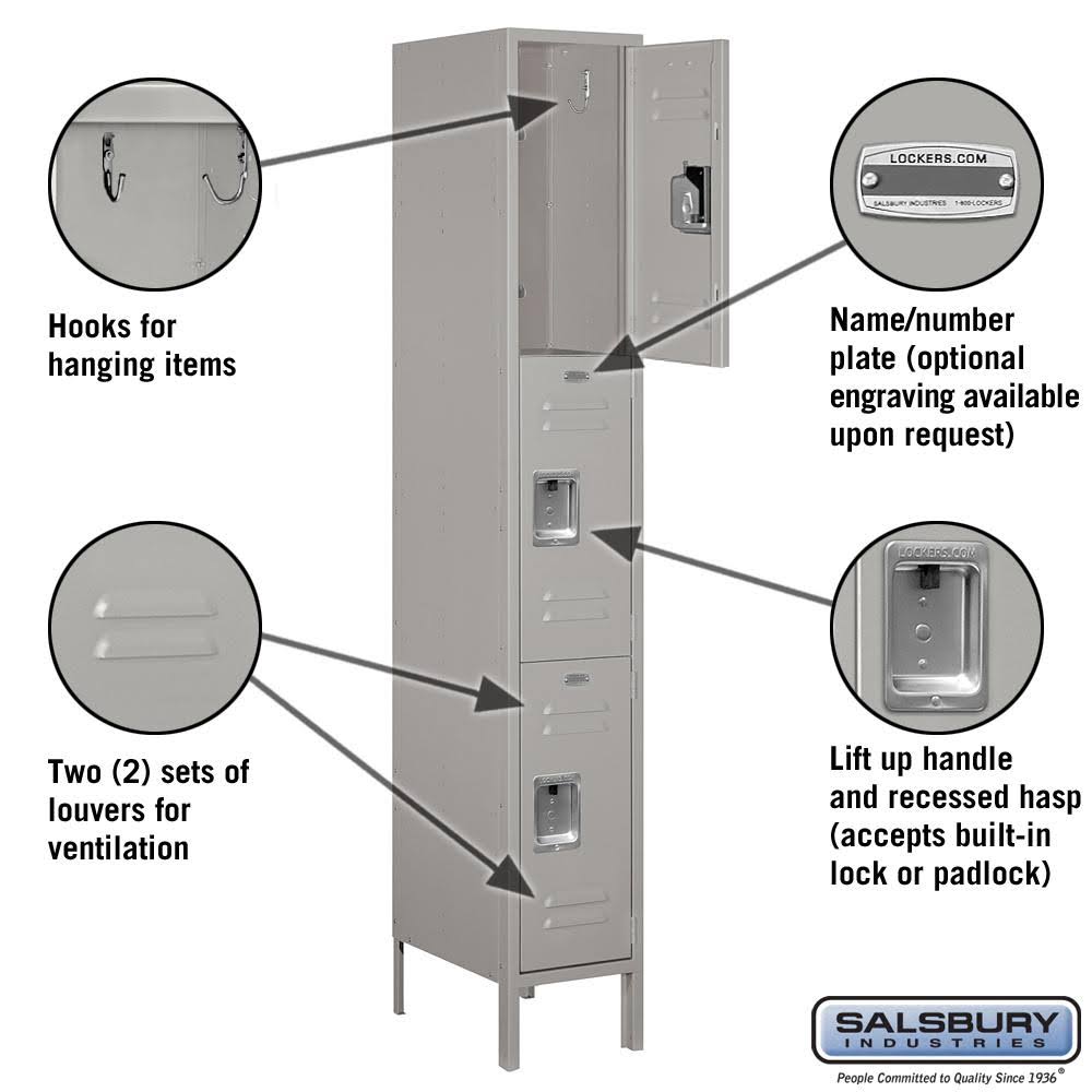 Gray Triple Tier Standard Metal Locker A378