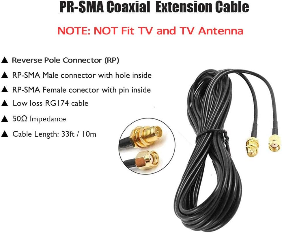 16ft RP-SMA Coaxial Extension Cable Male to Female Connector - 2Pack E977