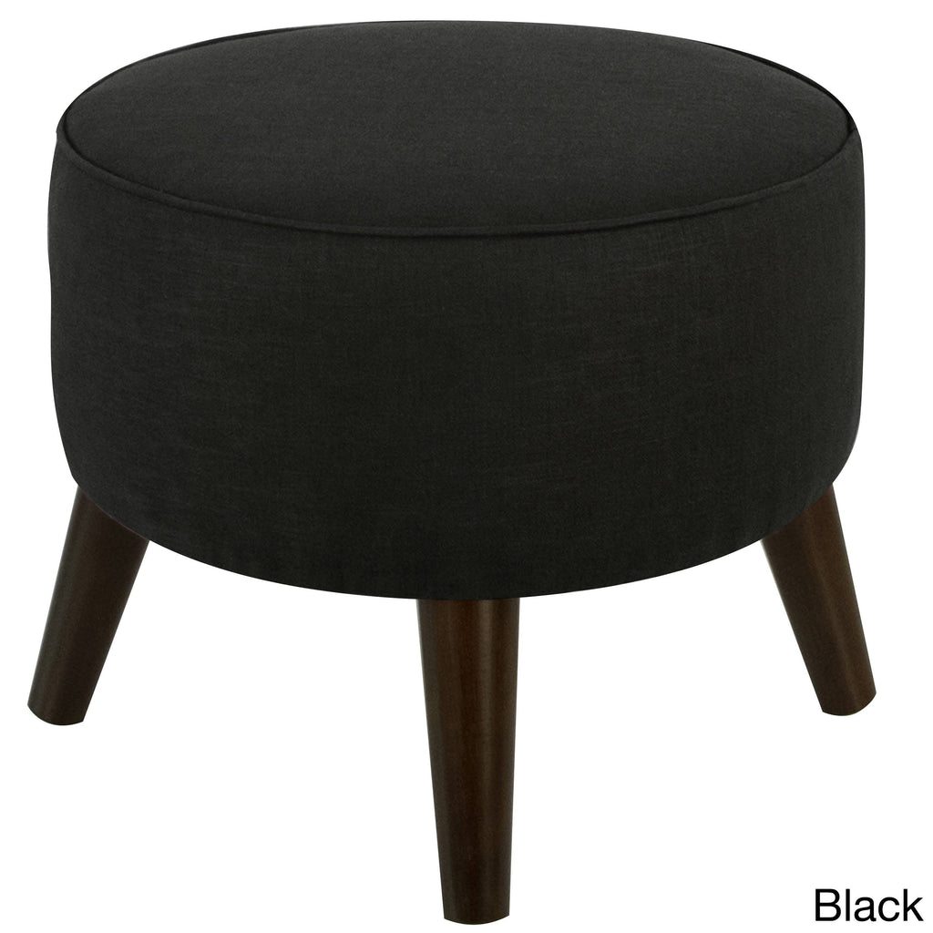 Black Linen Round Ottoman A4698