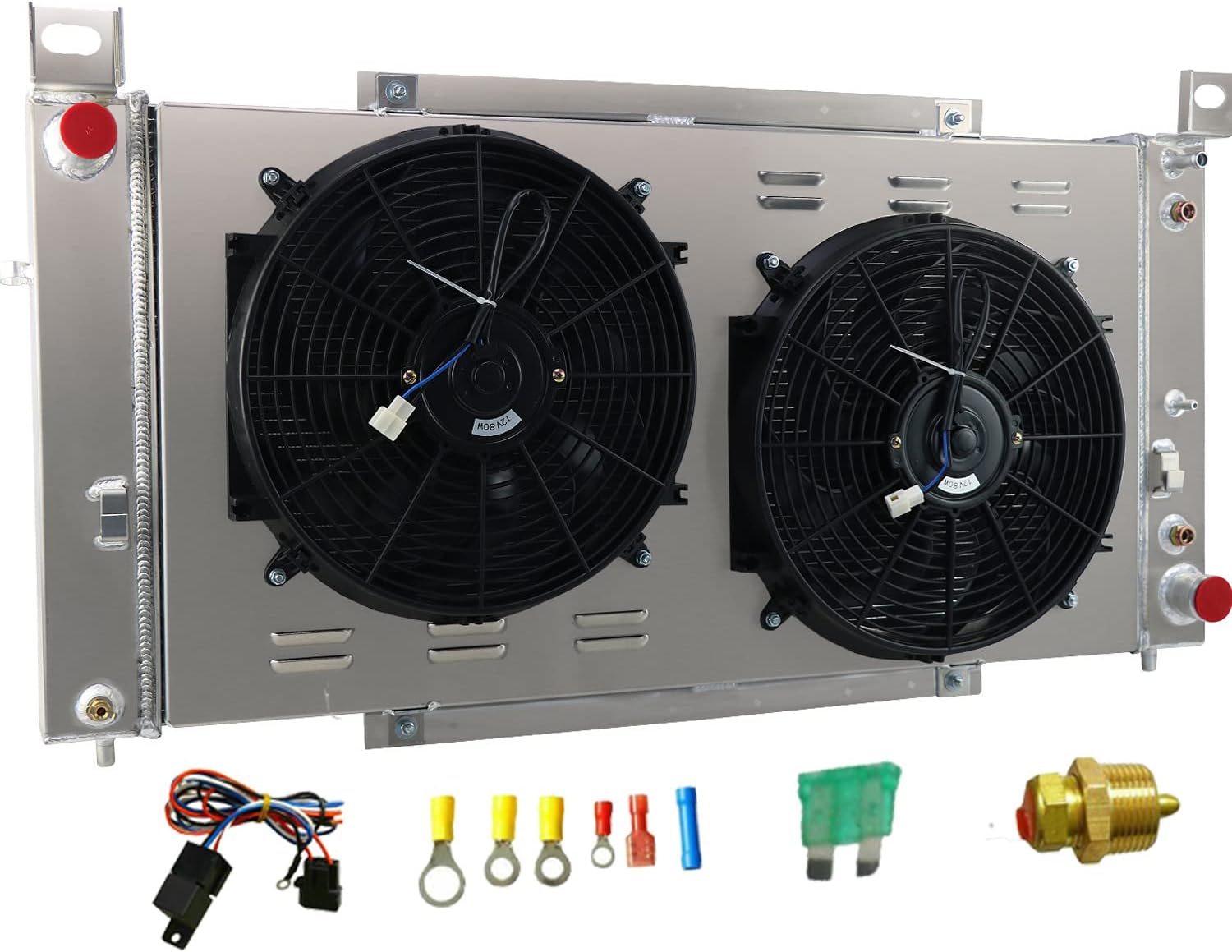 Aluminum Radiator 3 Row with Shroud and 2 x 14 Fan Relay Pack of 2 G325