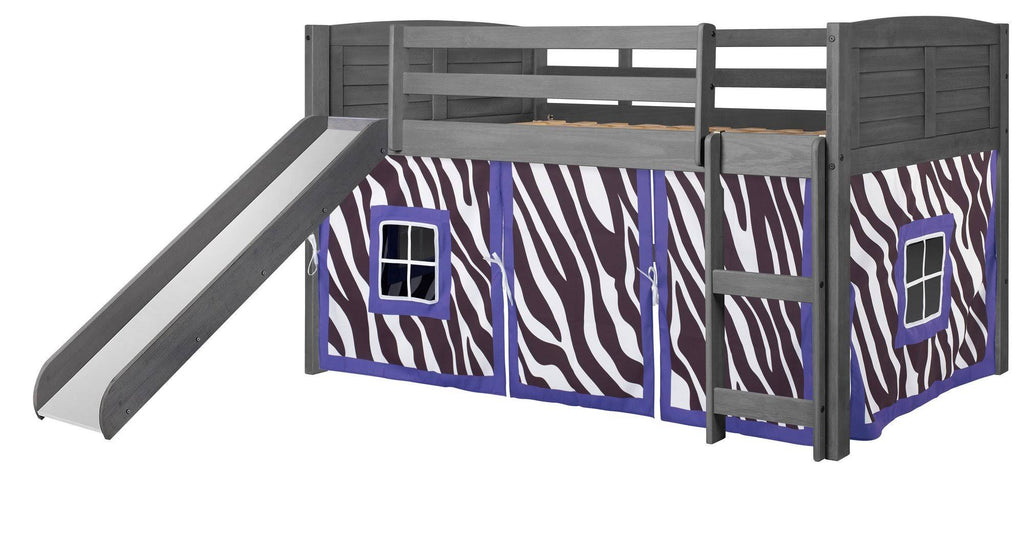 Twin Louver Low Loft with Slide and Zebra Tent Kit in Antique Grey Finish N714159