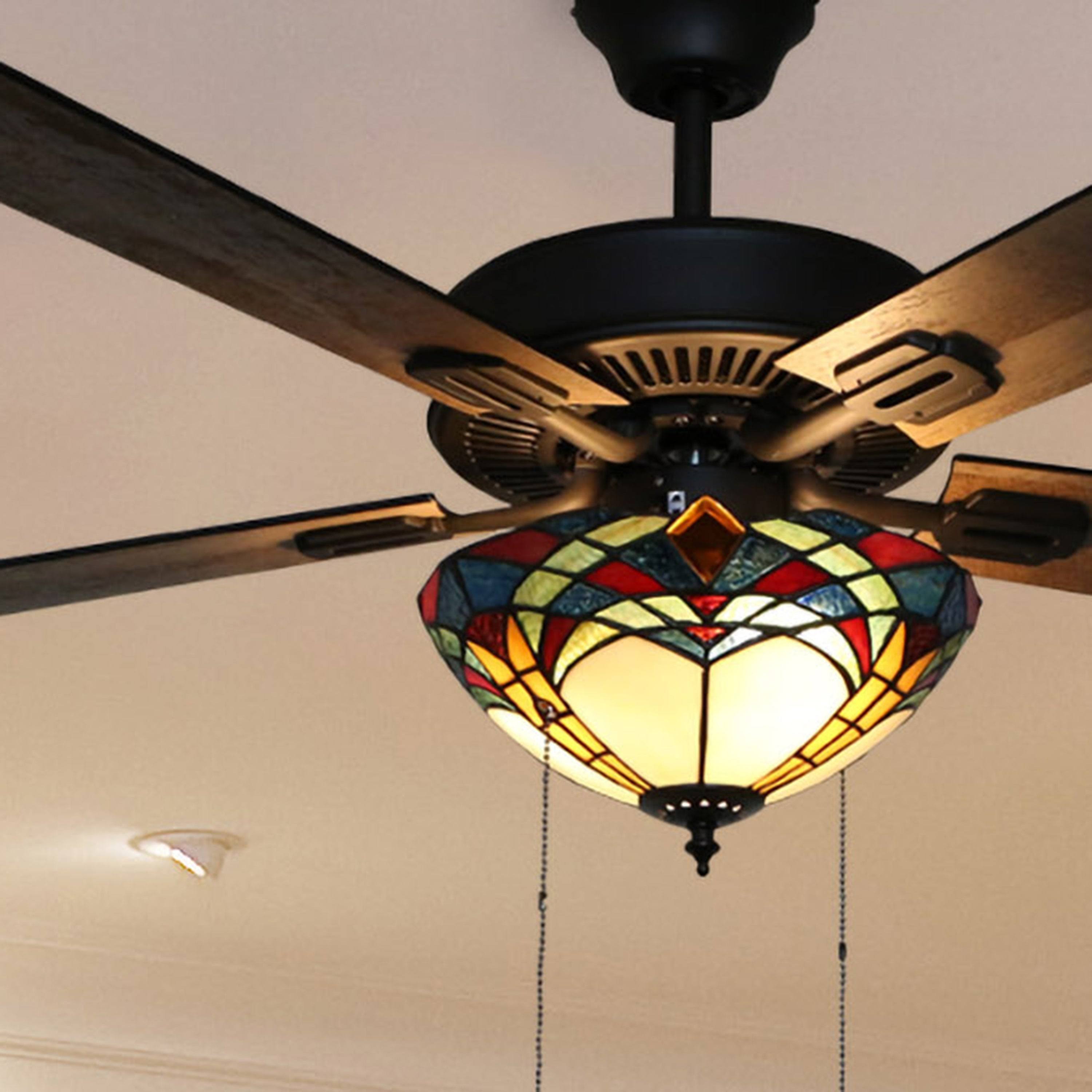 Bronze and Stained Glass 5-Blade Ceiling Fan P920600
