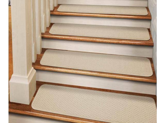 12 Pc Adhesive Carpet Stair Treads Ivory Cream 9 in. x 36 in. S275457