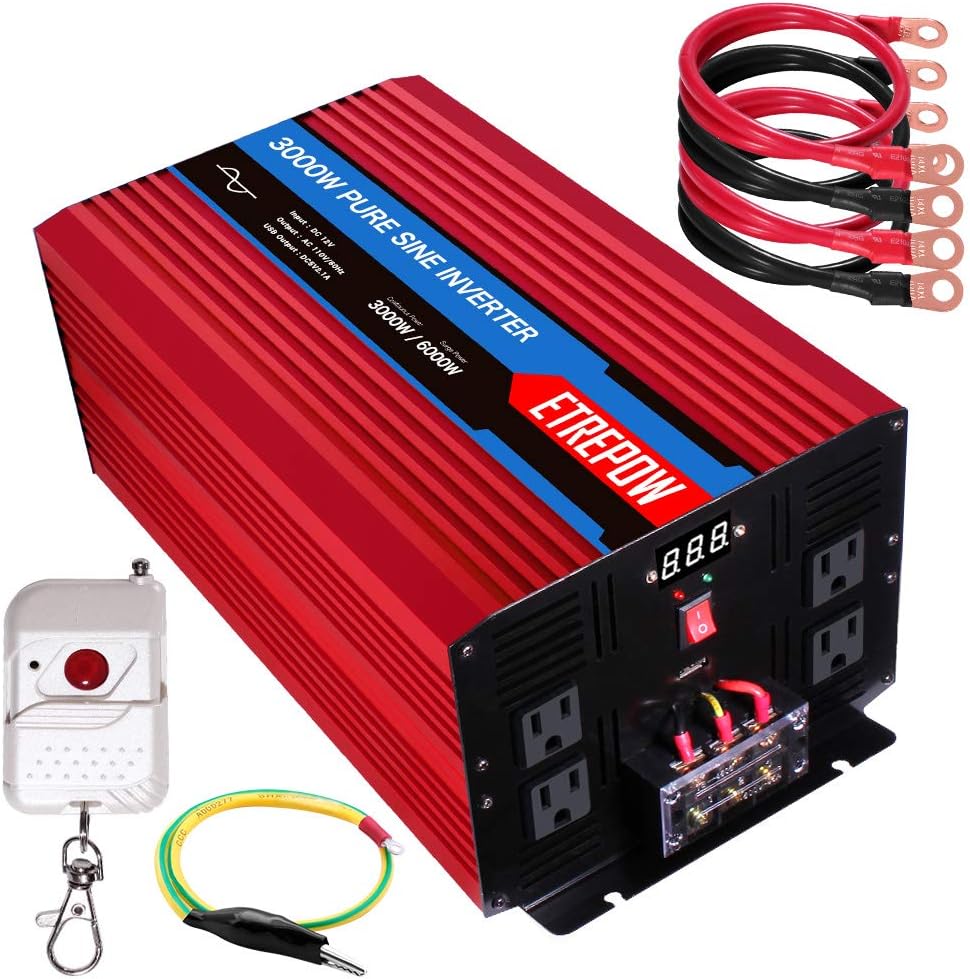 3000 Watt Pure Sine Wave Power Inverter 12V DC to 110V AC C421