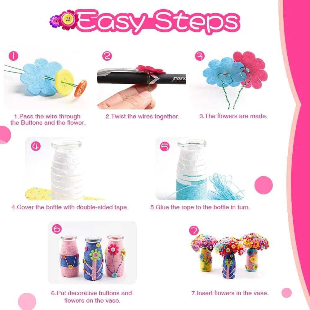 Flower Craft Kit for Kids with Buttons and Felt Vase Arts Toy V890