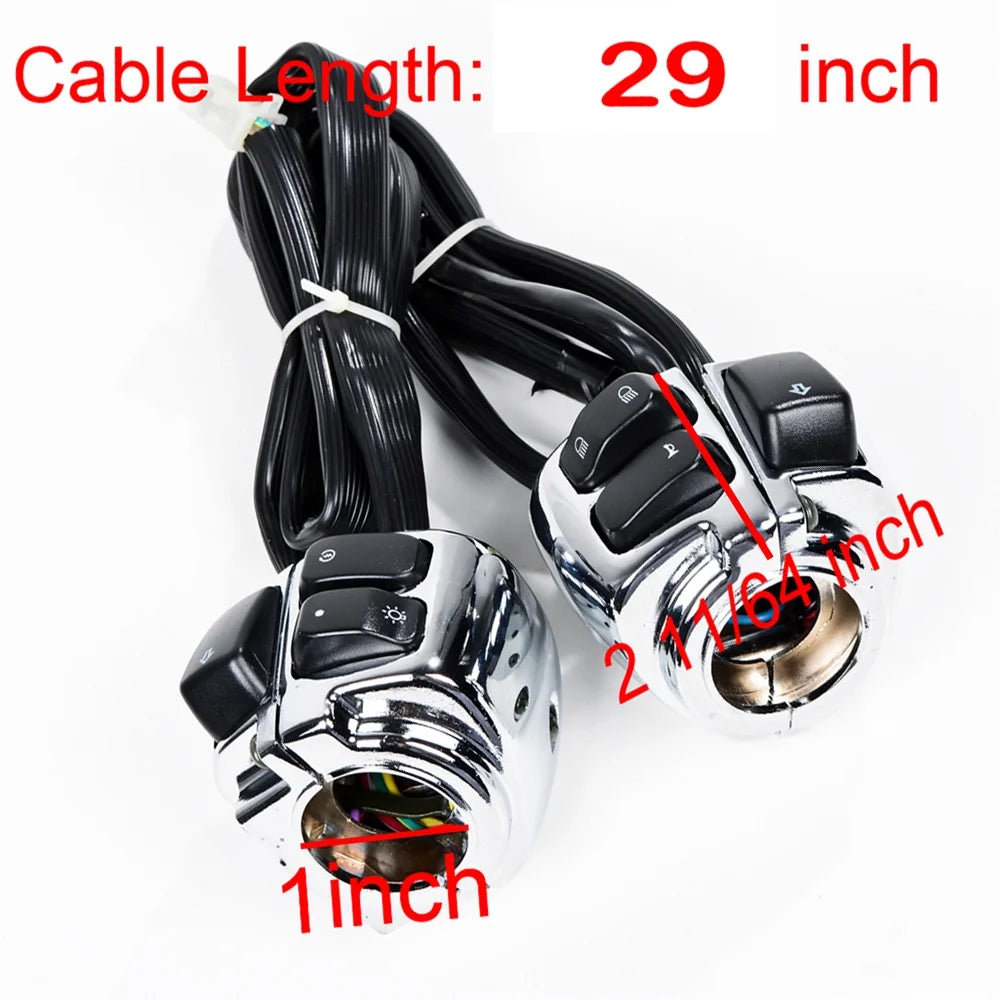 1" Chrome Handlebar Switches Control Horn On/Off Kit Brake Clutch Hand Levers Black CNC Hand Grips K88811