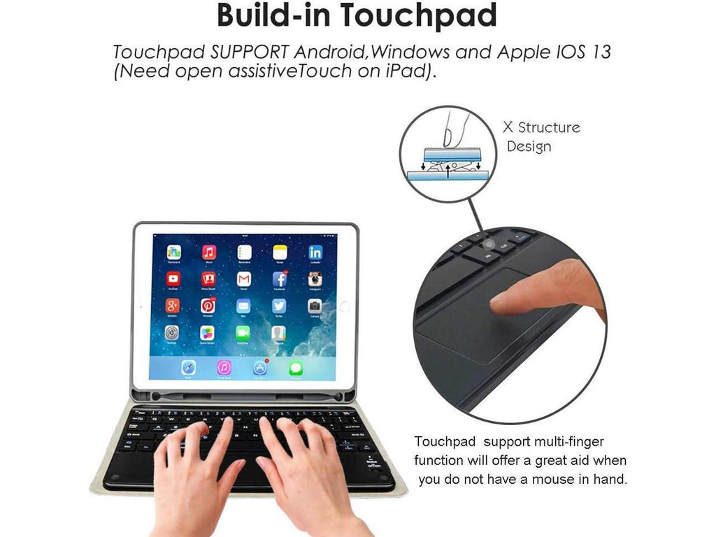 Slim Leather Folio Keyboard Case for iPad Mini 5 4 3 2 1 with Pencil Holder A28686