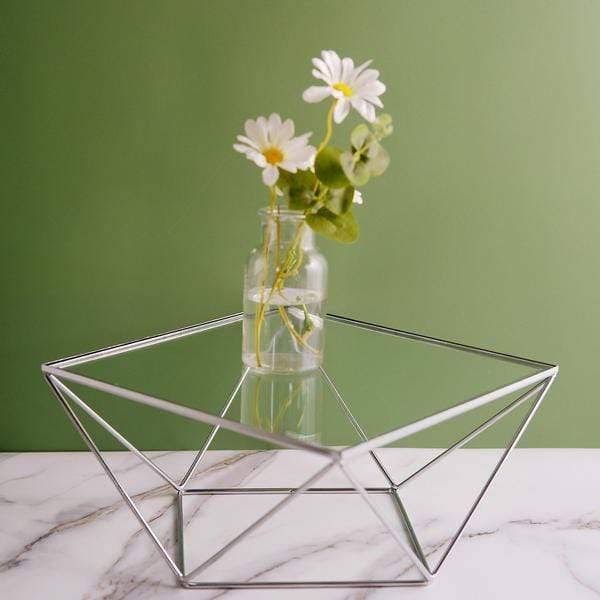 Silver and Clear Metal with Glass Geometric Cake Stands I31649