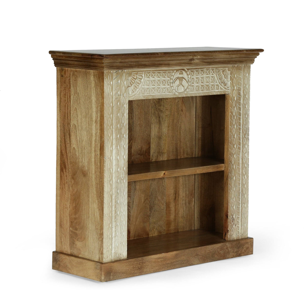 Walnut and Distressed White Mango Wood Bookcase P2737