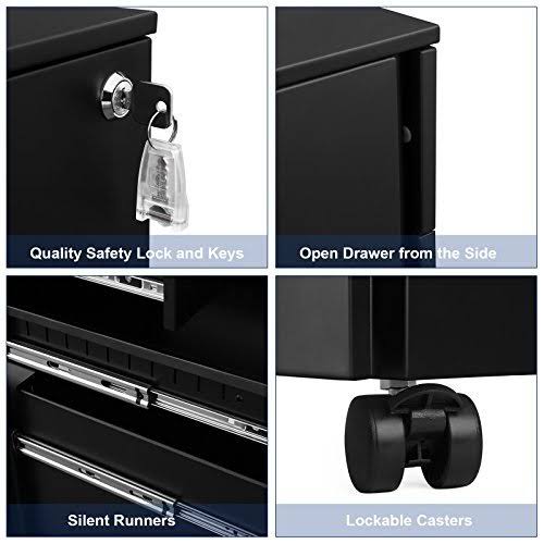 Black Steel 3 Drawer Mobile File Cabinet with Lock I5206