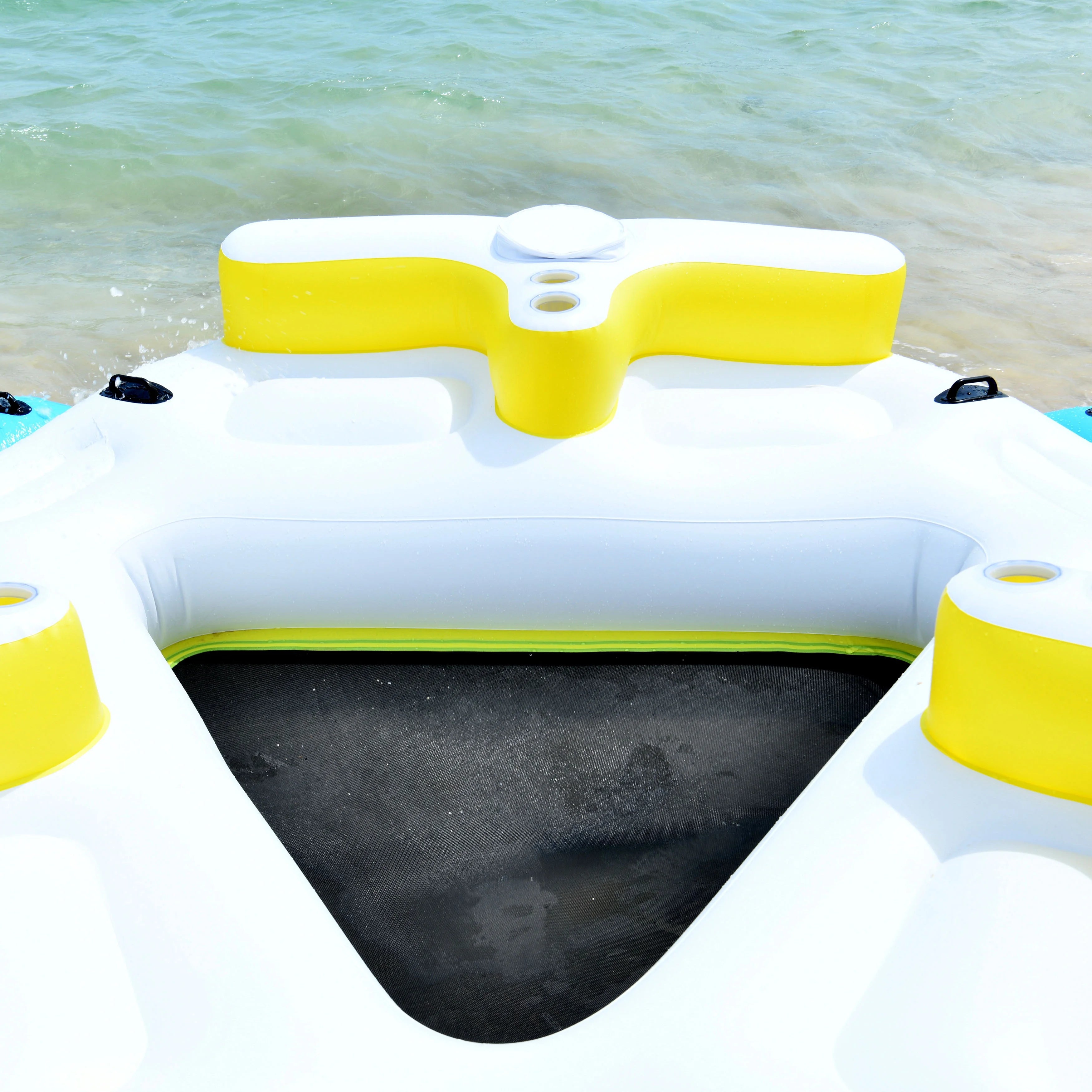 Inflatable Floating Island Lounge Raft with Cup Holders and Coolers - 6 Person Z743