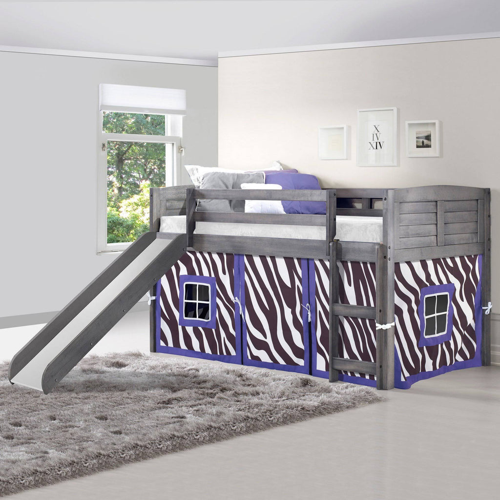 Twin Louver Low Loft with Slide and Zebra Tent Kit in Antique Grey Finish N714159
