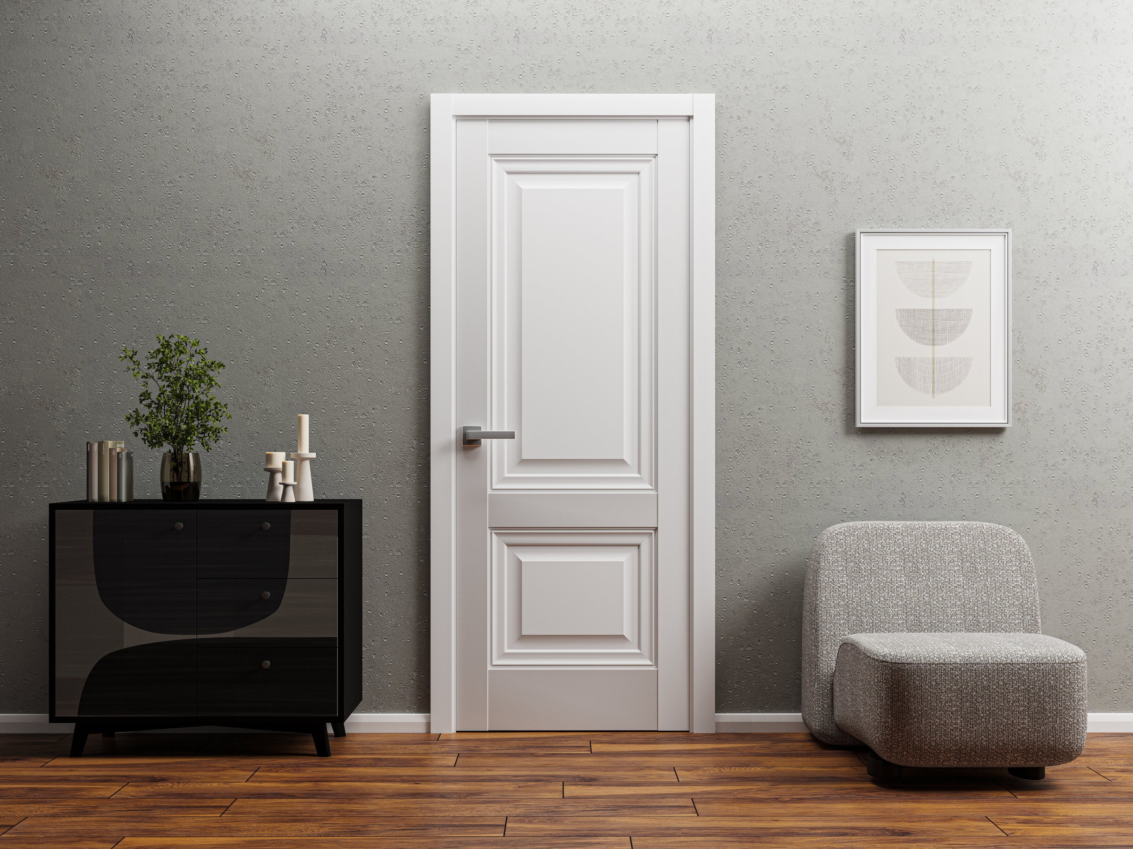 Solid French Double Doors 64 x 96 inches Light Grey Oak with Frosted Glass Wood Solid Panel Frame Trims Closet Bedroom Sturdy Doors G459