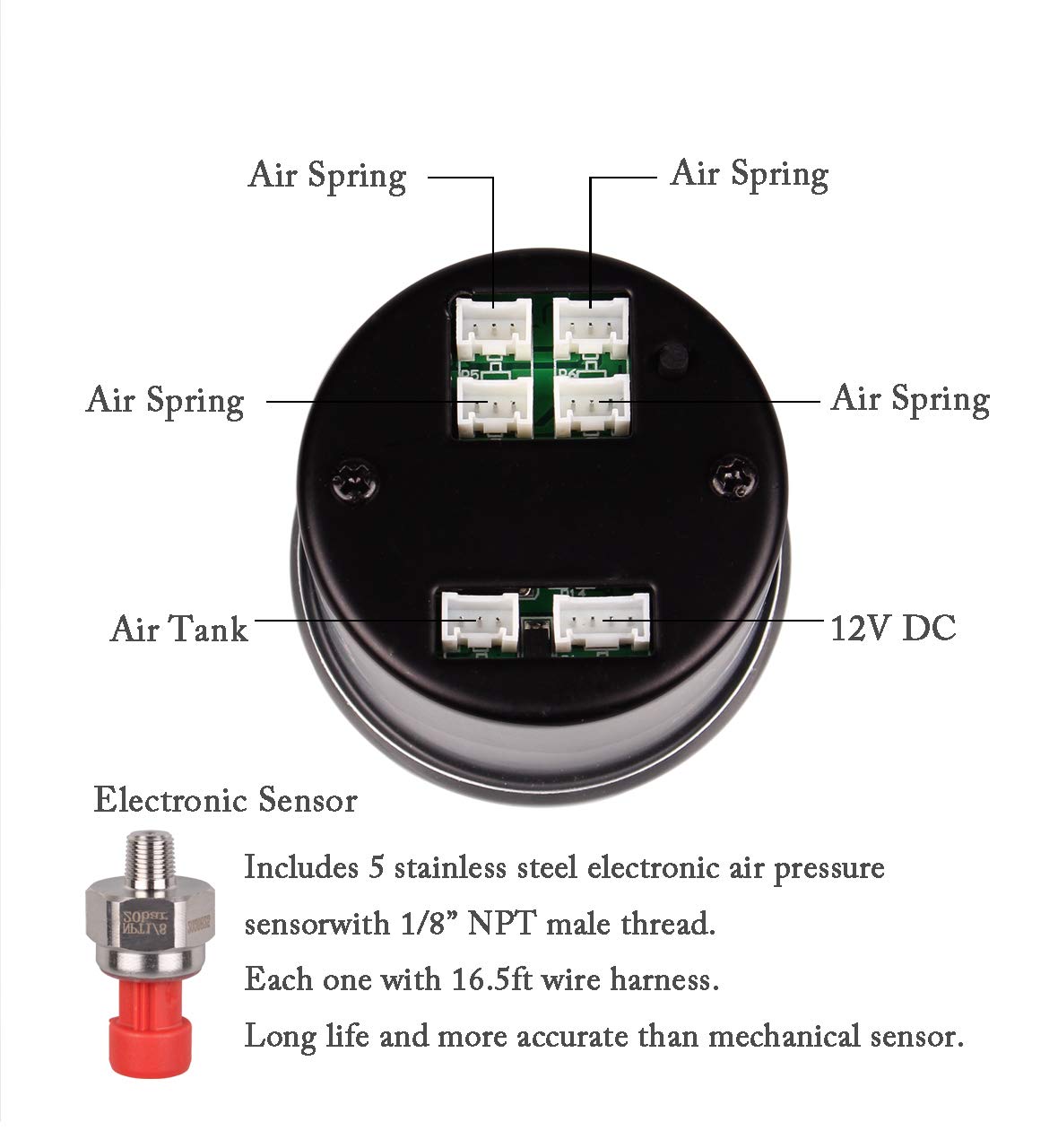 290PSI Digital Display Air Pressure Gauge with 16.5ft Sensor Cable J6292