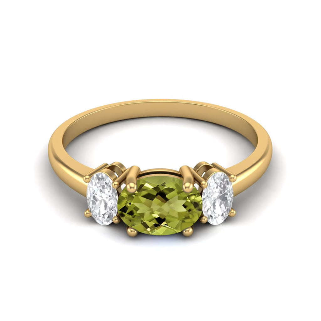 Three-Stone Peridot 925 Sterling Silver Gold Vermeil Ring X7719