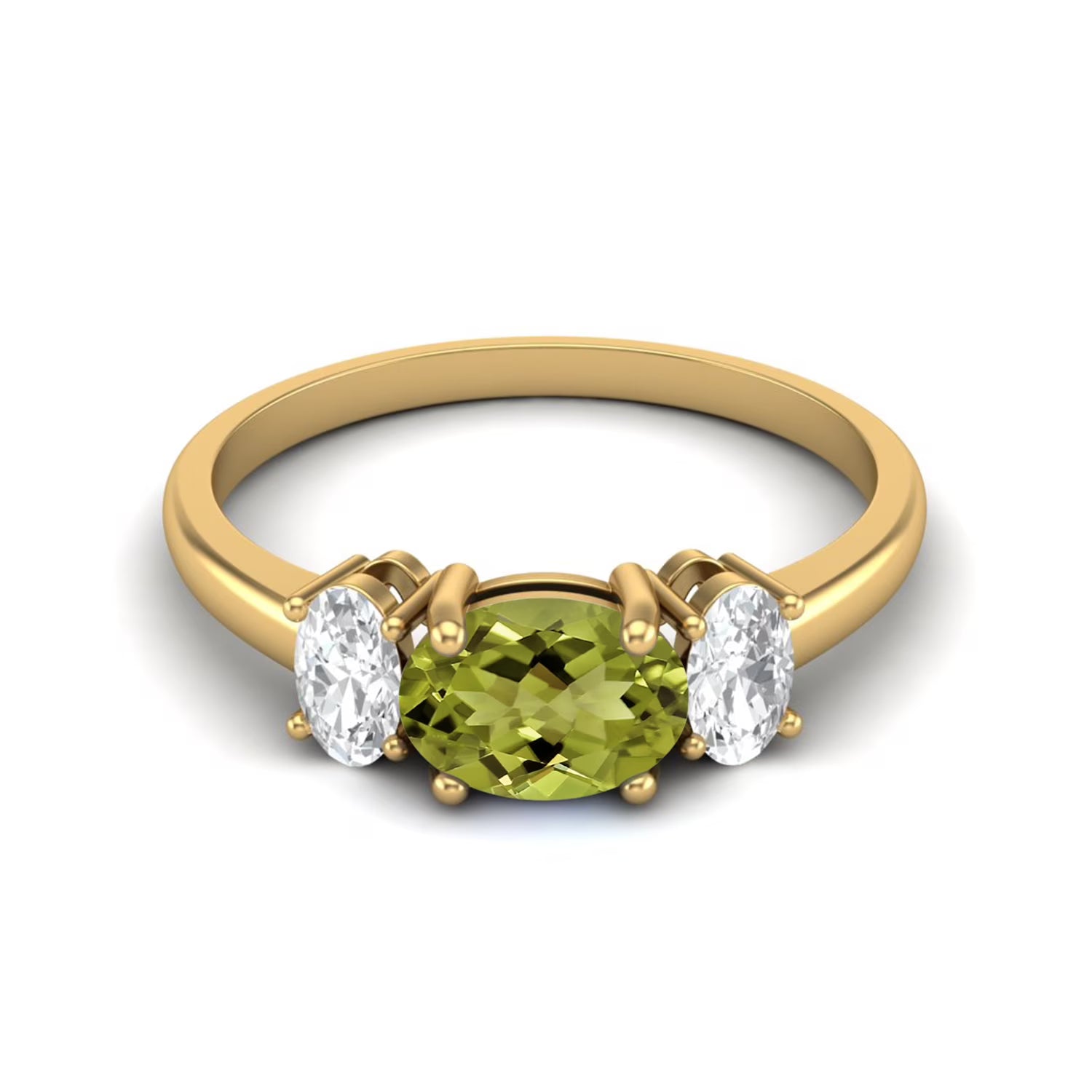 Three-Stone Peridot 925 Sterling Silver Gold Vermeil Ring X7719