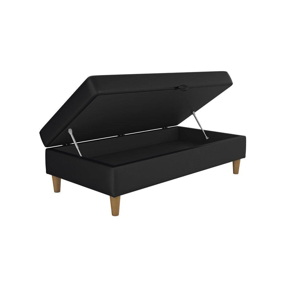 Black Faux Leather Storage Ottoman L63405