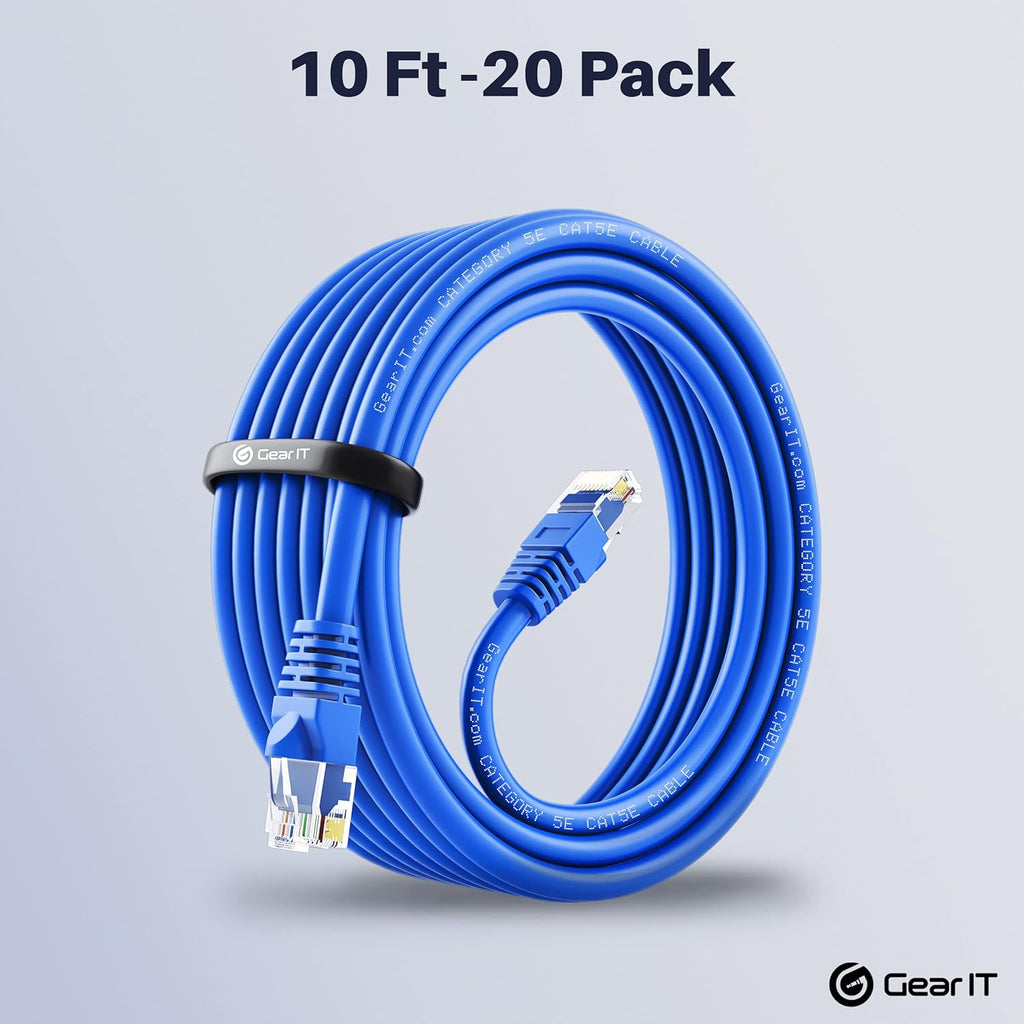 Blue Cat5e Ethernet Patch Cable 10 Feet 20-Pack R174628