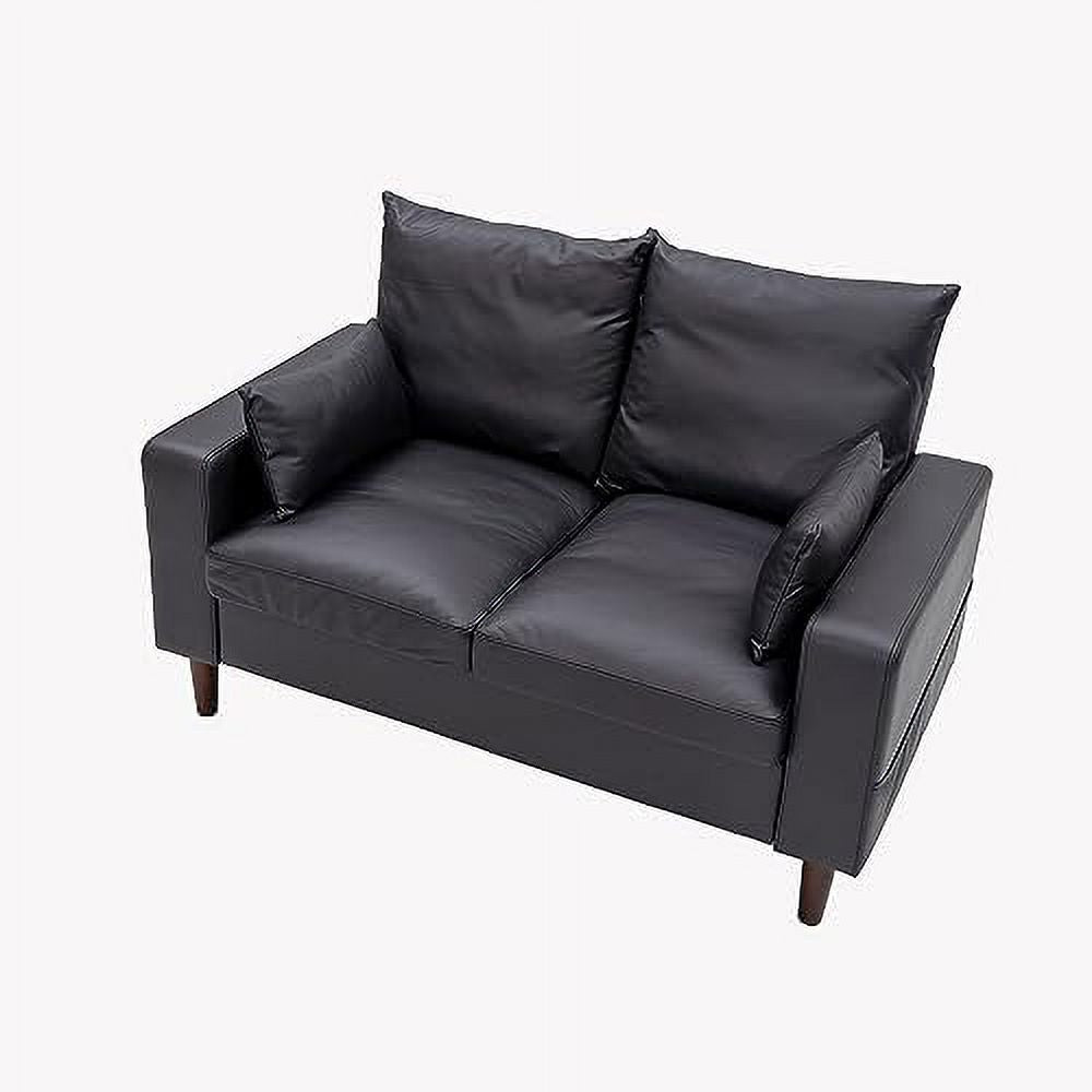 Black Faux Leather 2-Seat Sofa with Wood Leg Q835987