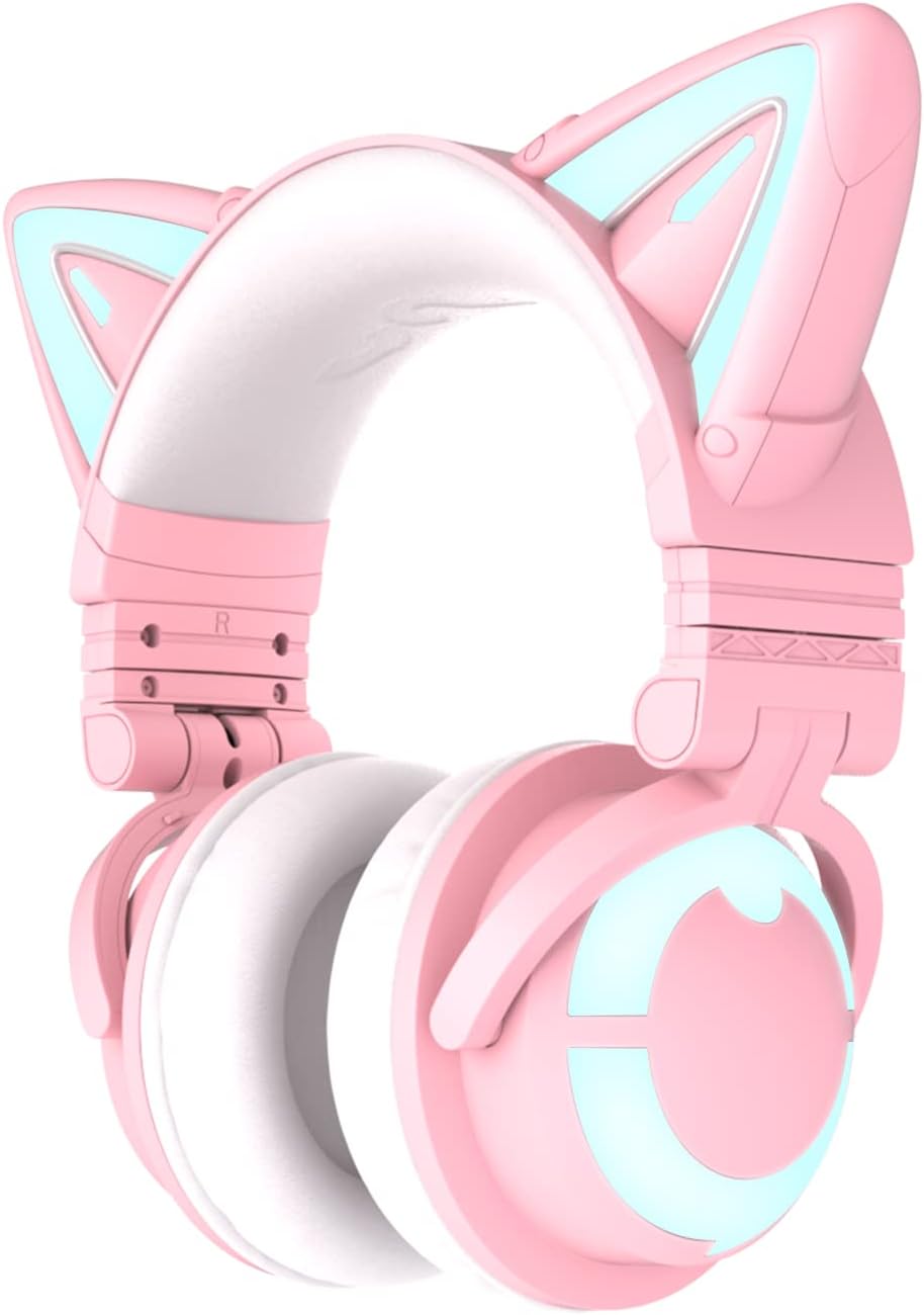 RGB Wireless 5.0 Foldable Gaming Headset with Built-in Mic, White F12495