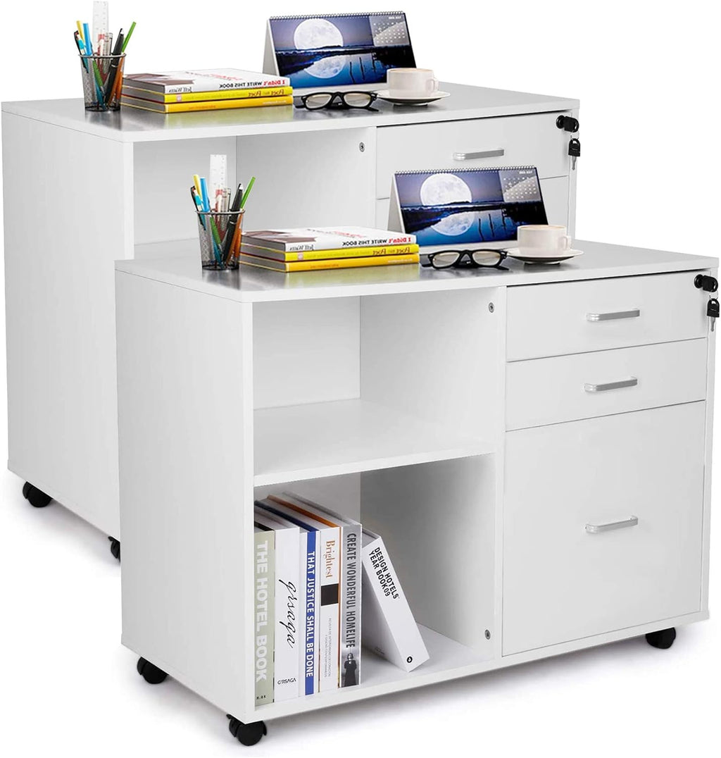 Black 3-Drawer Mobile Lateral Filing Cabinet with Rolling Lock O54256