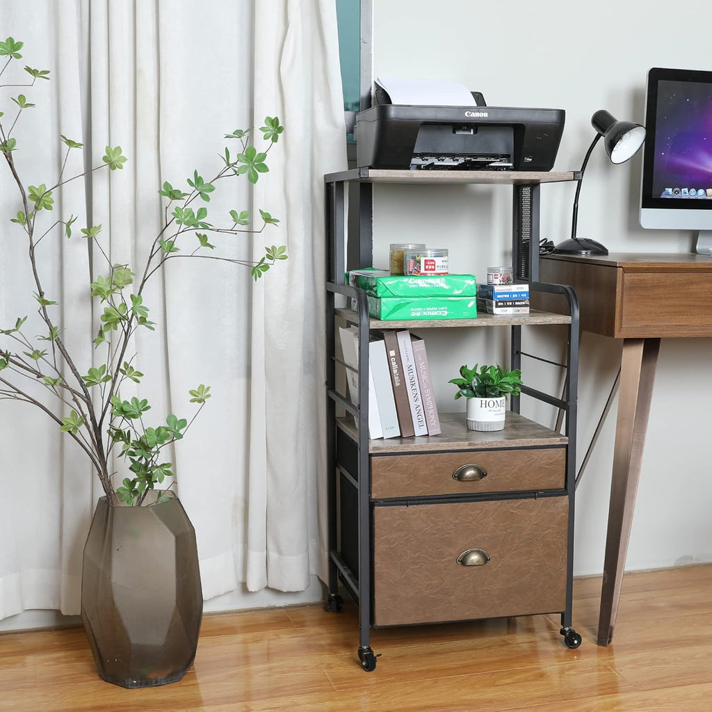 Mobile Printer Stand with File Cabinet, 3 Tier Rolling Cart with 2 Drawers E166