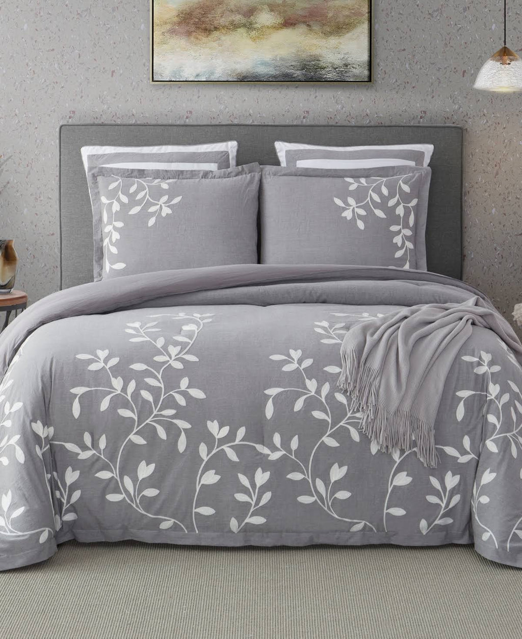 Grey Chambray Cotton Comforter Set K124