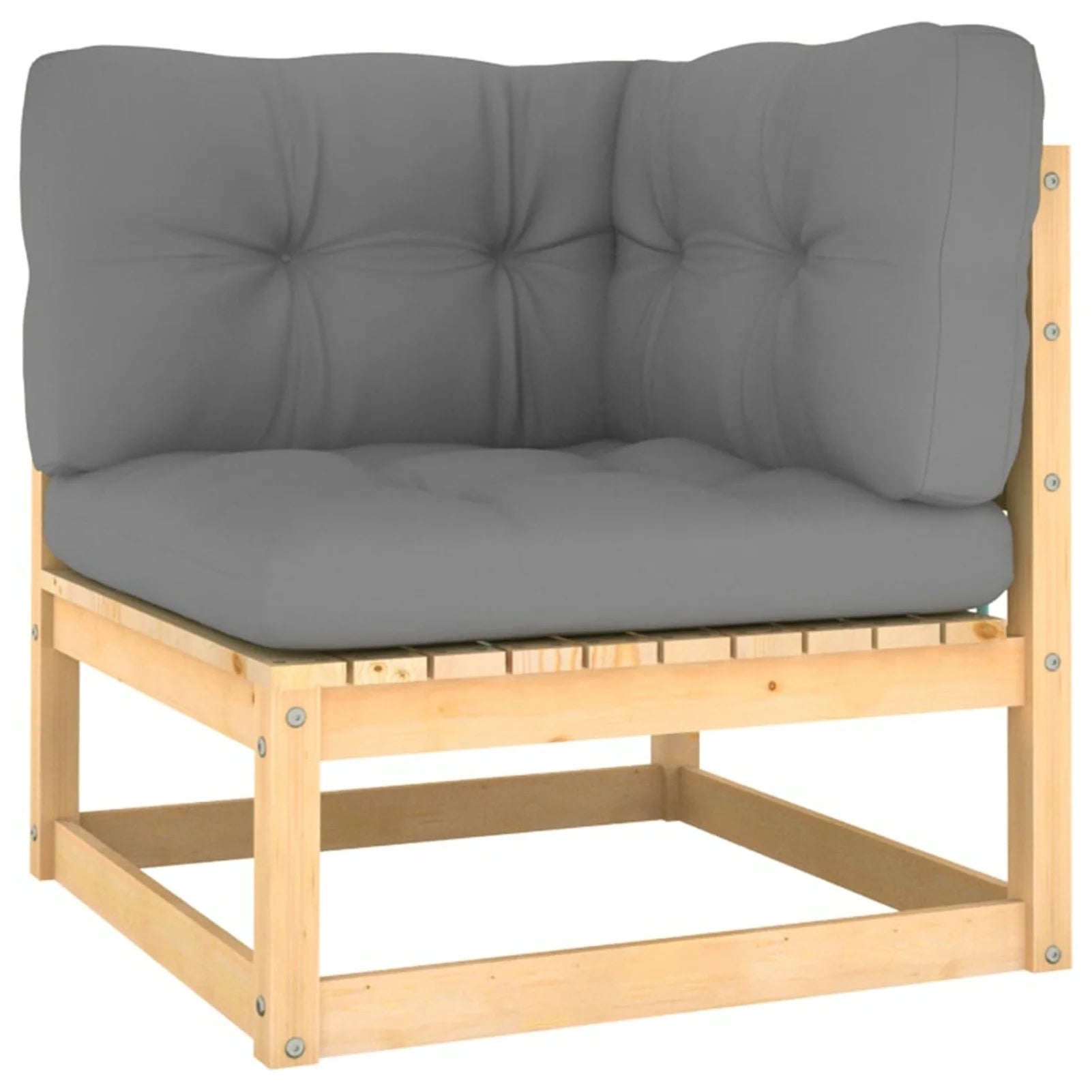 11 Piece Gray Cushioned Pinewood Outdoor Sectional Sofa Set G79459