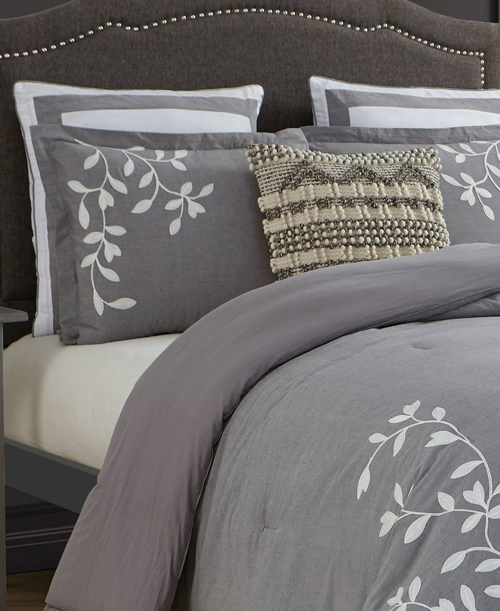Grey Chambray Cotton Comforter Set K124