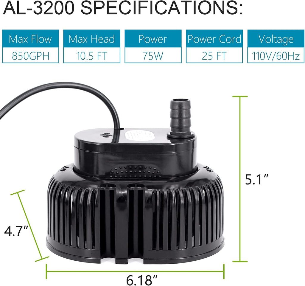850GPH 75W Submersible Water Pump with Drainage Hose and 3 Adapters, Pack of 2 L27277