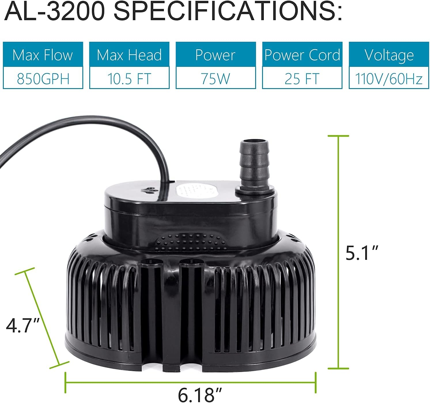 850GPH 75W Submersible Water Pump with Drainage Hose and 3 Adapters, Pack of 2 L27277