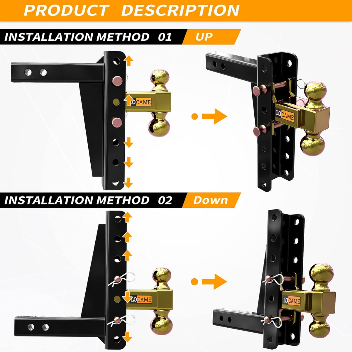 Adjustable Trailer Hitch, 2-Inch Receiver, 9-Inch Drop/Rise, 21,000 LBS GTW, Solid Ball Mount O400