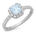 Princess Cut Natural Sky Blue Topaz 18k White Gold Halo Ring Size 7.25 K98971