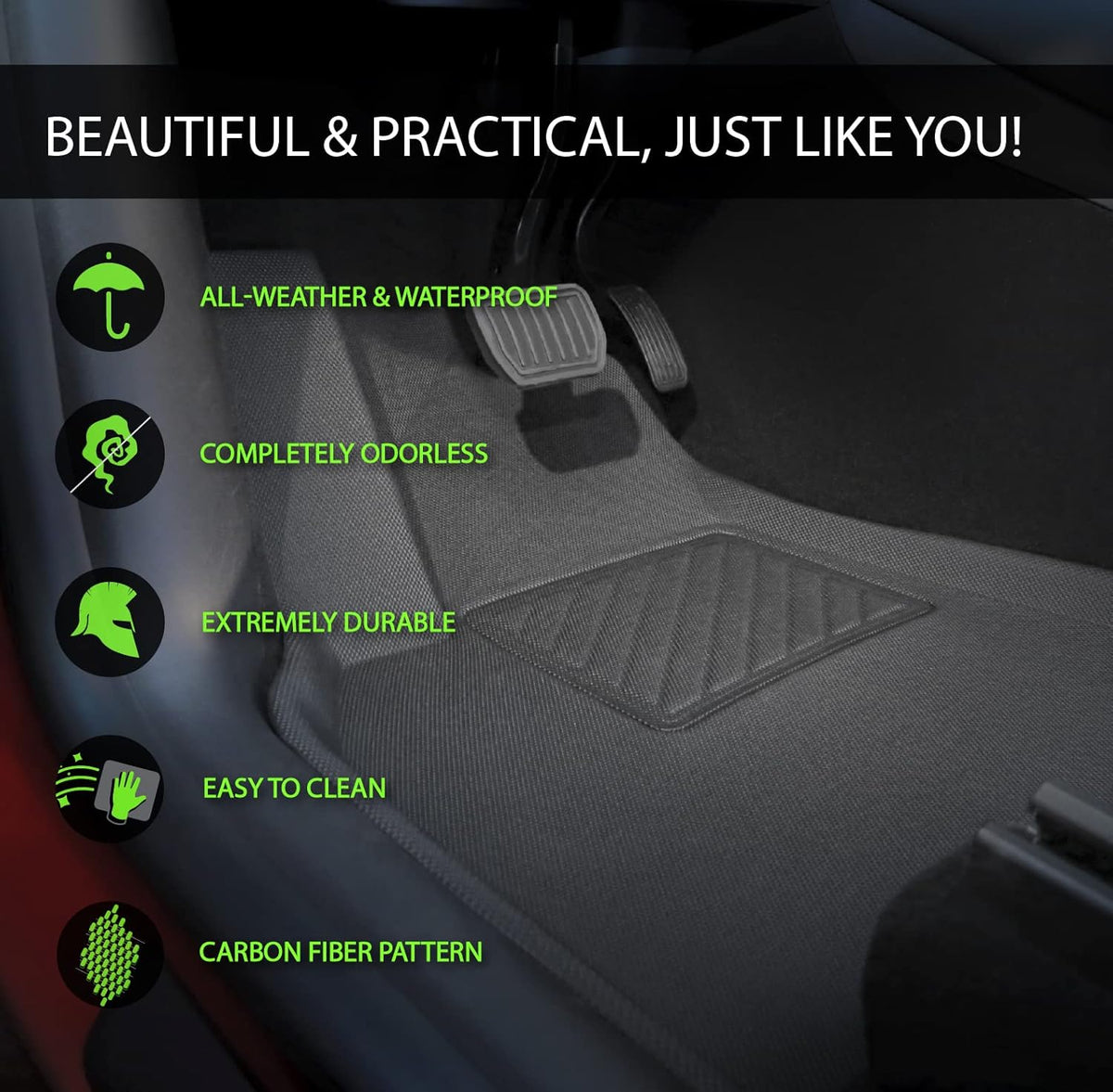 Black 3D All Weather Floor Mats for Tesla Model Y H436529