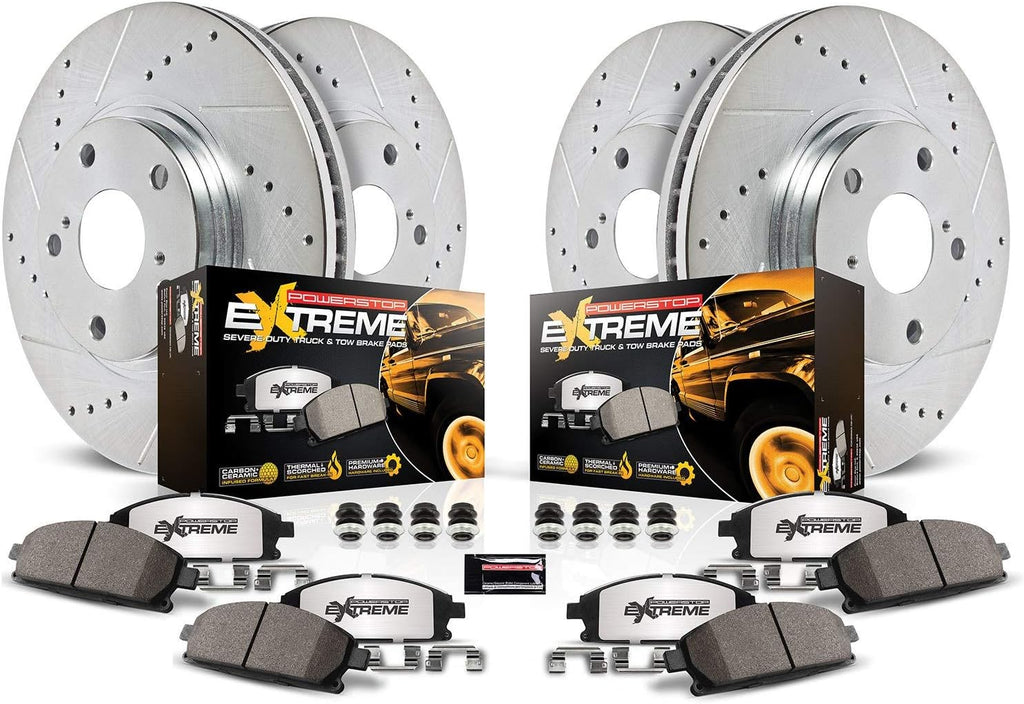 Front and Rear Carbon Fiber Ceramic Brake Kit with Drilled Slotted Brake Rotors B42518