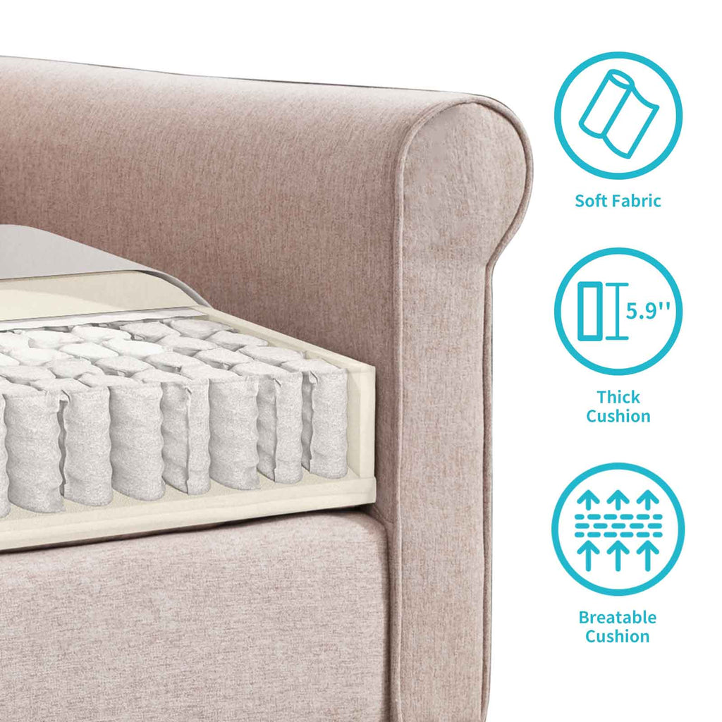 Linen Upholstered 3-Seater Sleeper Sofa with Cushion Q2808