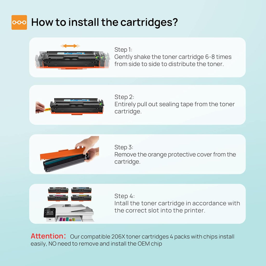 4 Pack Compatible Toner Cartridge for HP 206X High Yield W163