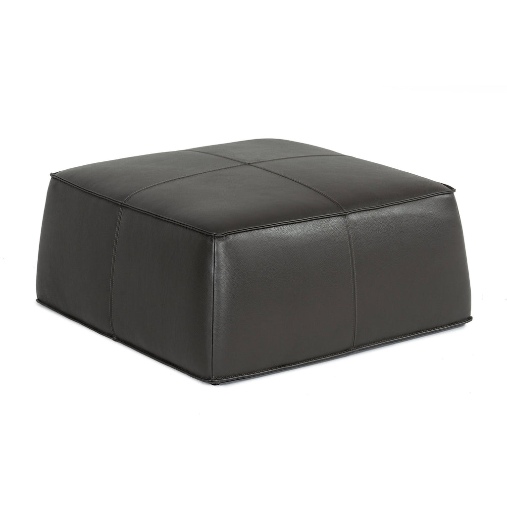 Dark Grey Leather Square Ottoman M1049