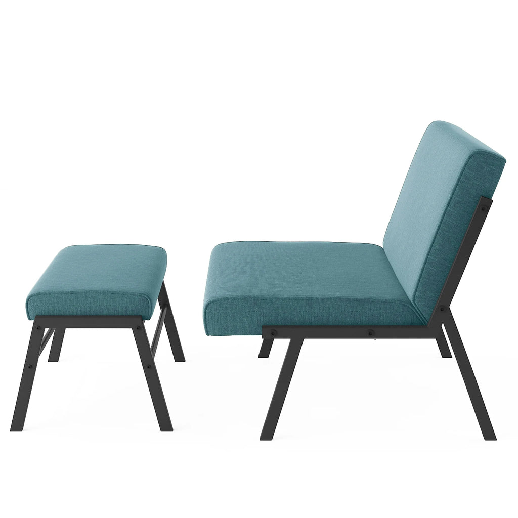 Green Linen Fabric Accent Chair with Ottoman Set W636