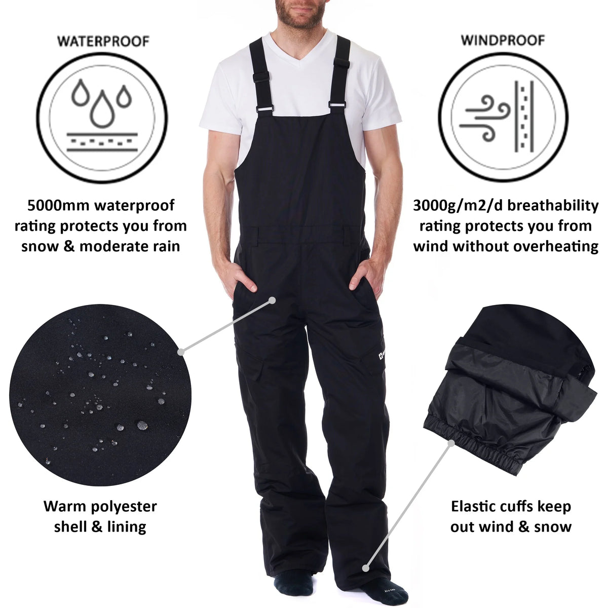 Waterproof Insulated Snow Bib Overalls A6030