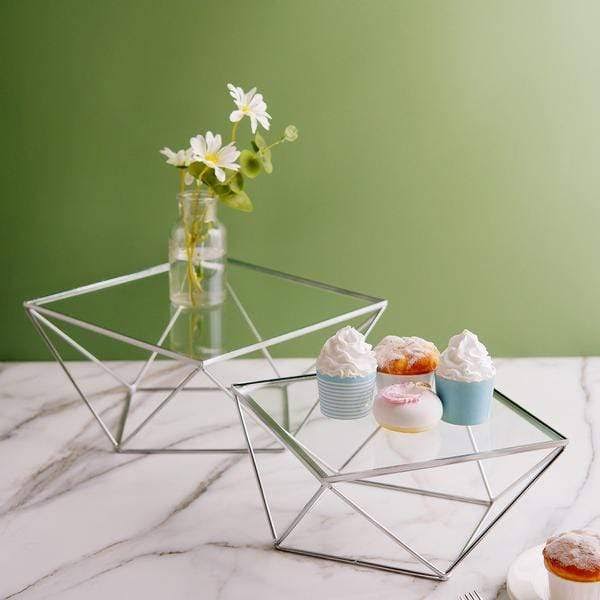 Silver and Clear Metal with Glass Geometric Cake Stands I31649