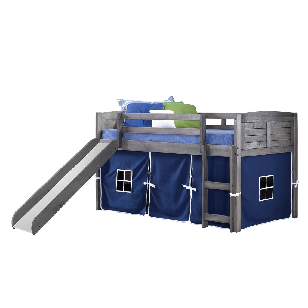 Twin Louver Low Loft with Slide and Zebra Tent Kit in Antique Grey Finish N714159