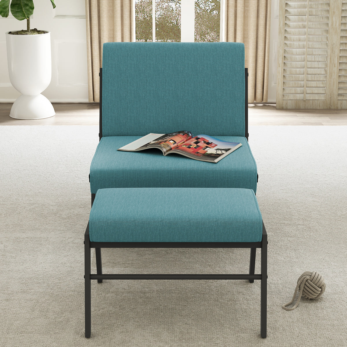 Green Linen Fabric Accent Chair with Ottoman Set W636