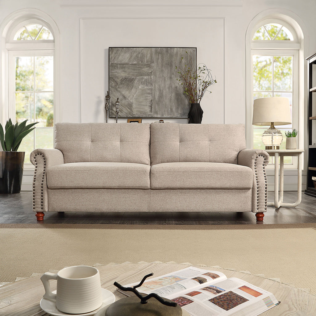 Beige Linen Storage Sofa with Tufted Cushions C239
