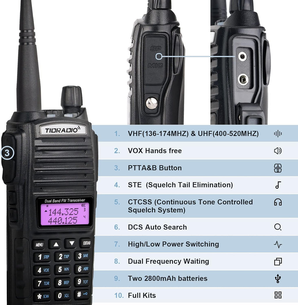 2PCS Dual Band Ham Radio Handheld with Programming Cable and Long Antenna T345