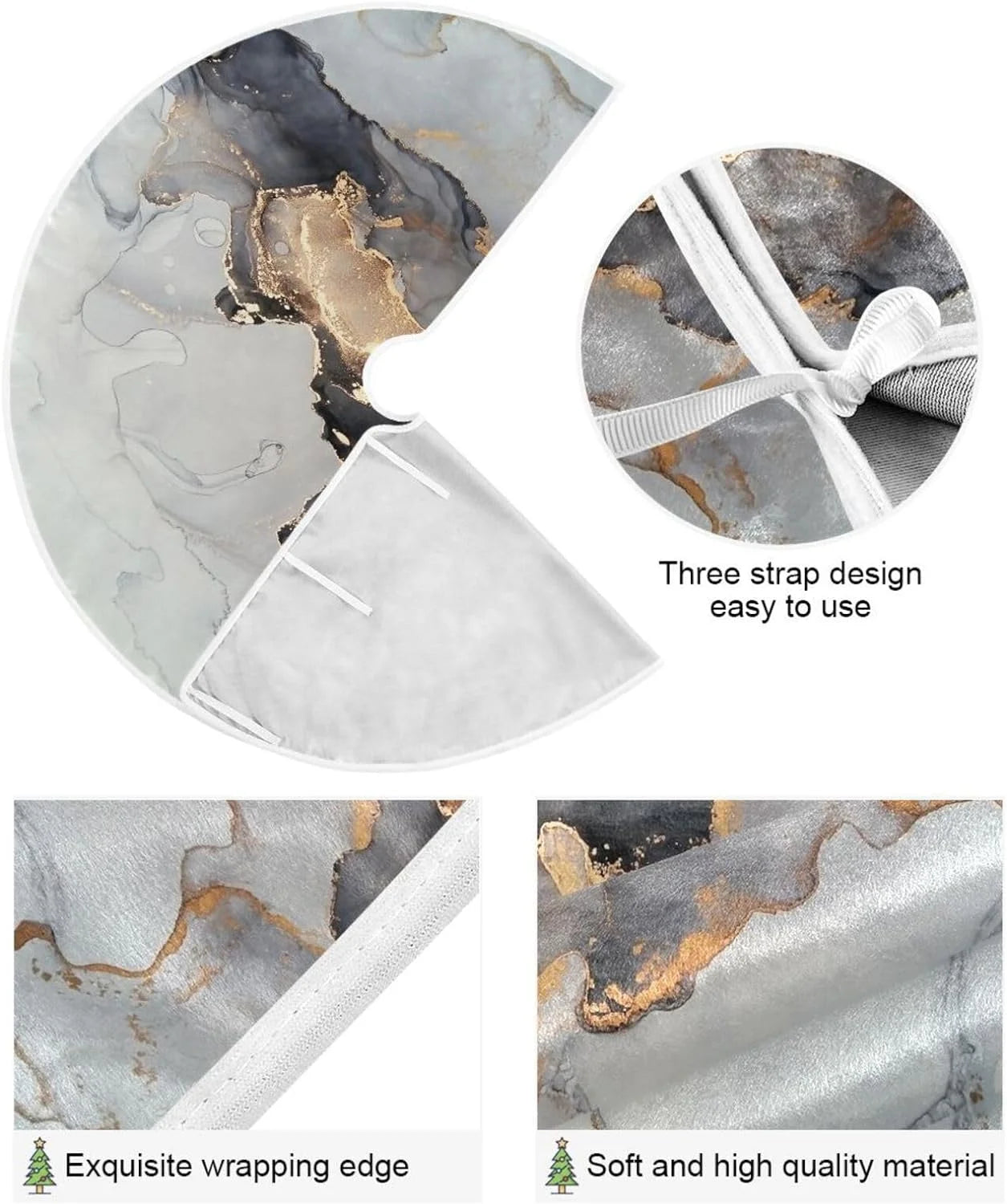 Black Gold Marble Texture Christmas Tree Skirt C498724
