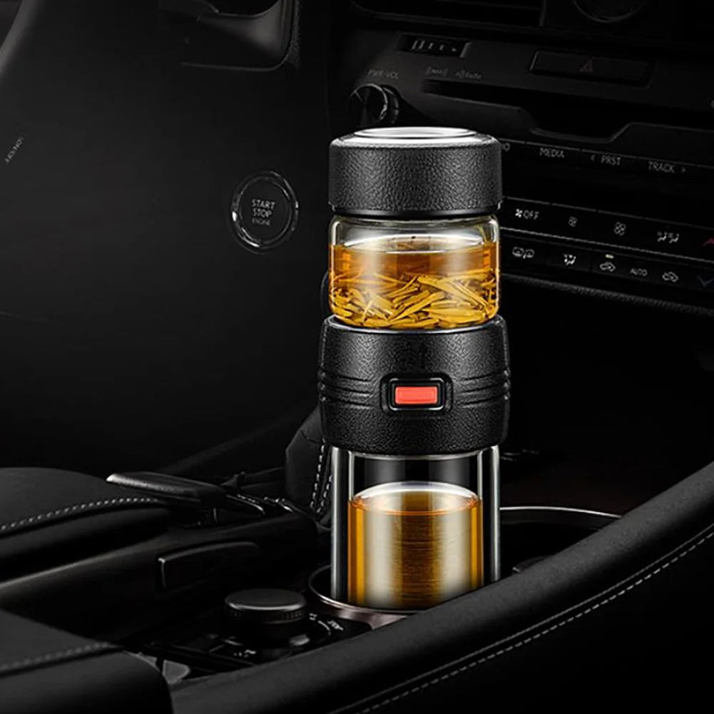 Black Double-Layer Glass Tea Cup with Filter K73188