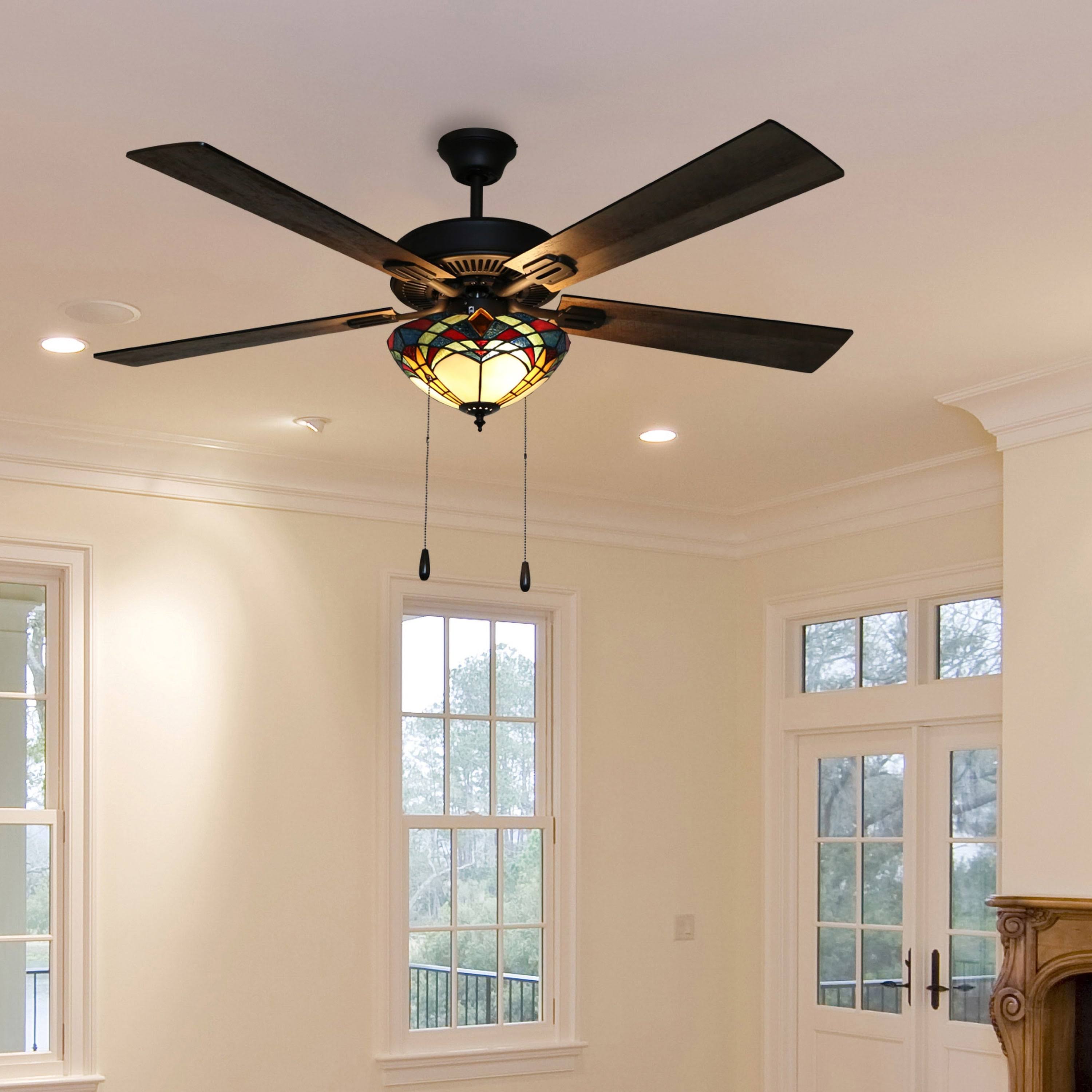 Bronze and Stained Glass 5-Blade Ceiling Fan P920600